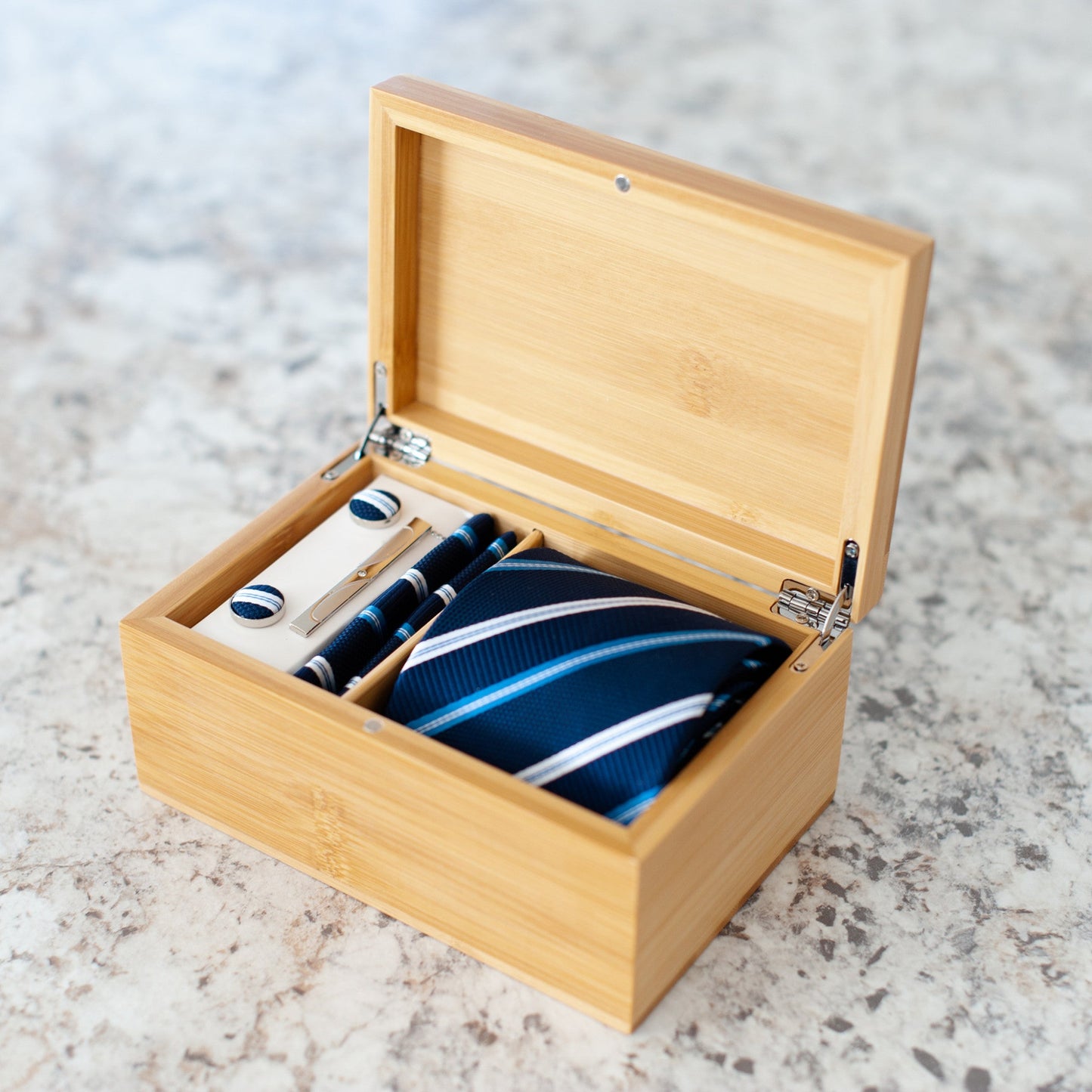 "A Dad Who Wears Ties is My Hero" Engraved Tie Gift Box: Includes Premium Tie, Tie Clip, and Matching Handkerchief