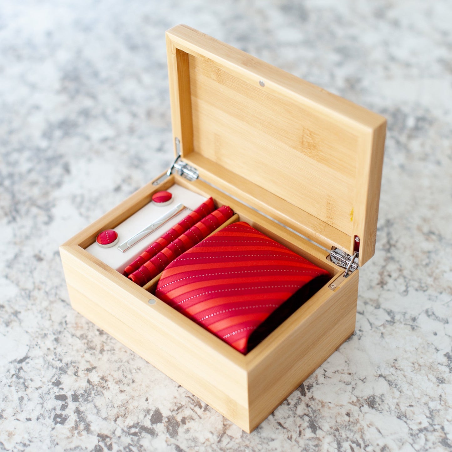 "A Dad Who Wears Ties is My Hero" Engraved Tie Gift Box: Includes Premium Tie, Tie Clip, and Matching Handkerchief