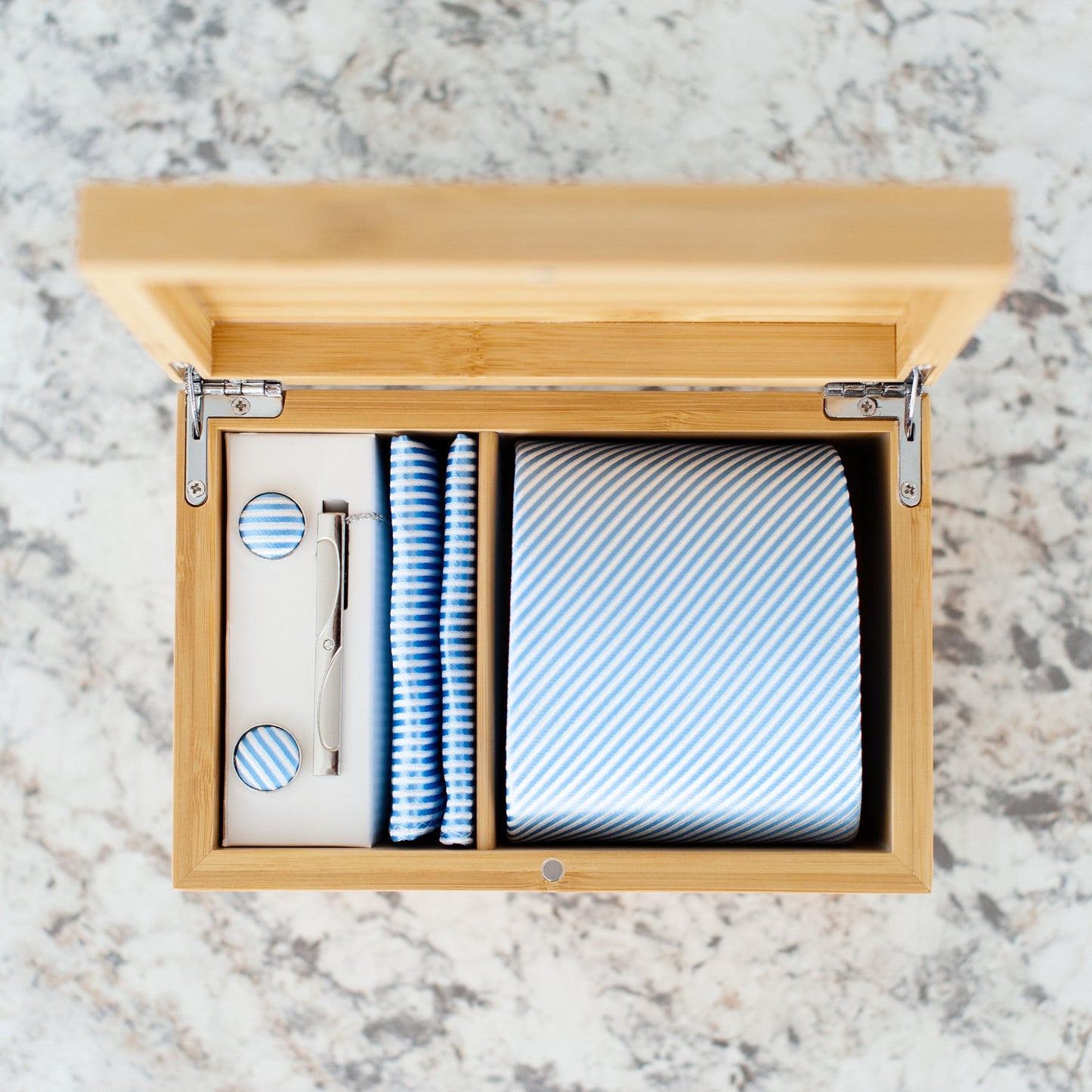 To My Husband "The Day We Met..." Engraved Tie Gift Box: Includes Premium Tie, Tie Clip, and Matching Handkerchief