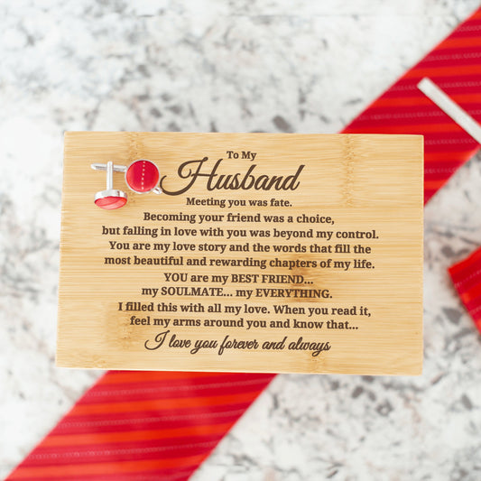 To My Husband "Meeting You Was Fate..." Engraved Tie Gift Box: Includes Premium Tie, Tie Clip, and Matching Handkerchief
