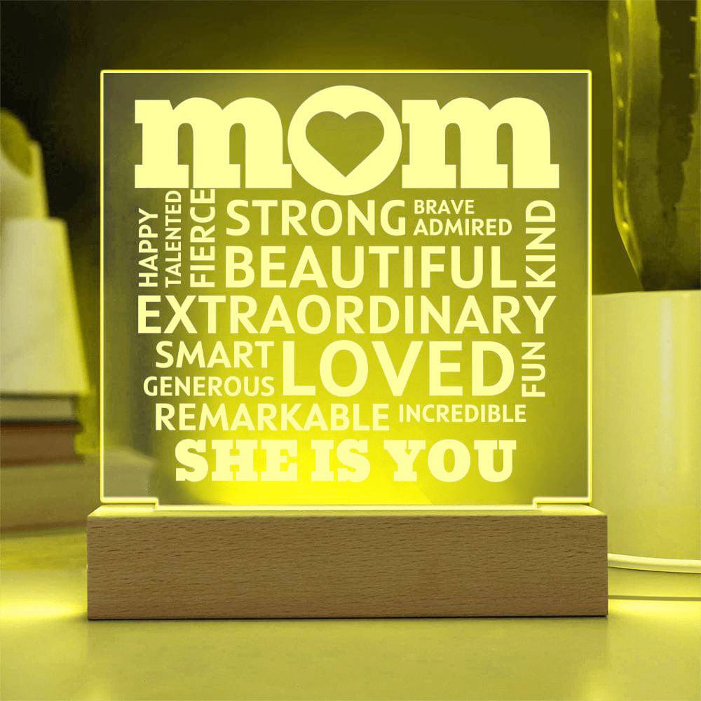 [Best Seller] MOM "She Is You" Acrylic Plaque With Lighted Base, Uniquely Perfect Gift for Mom
